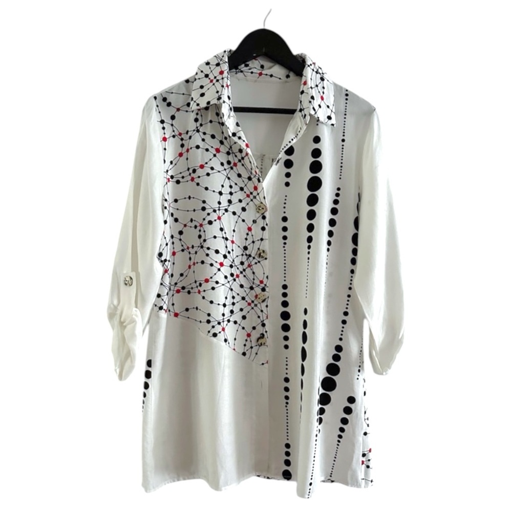 NorthStyle Mixed Print Tunic Shirt Geometric Abstract Button Blouse Likely Large